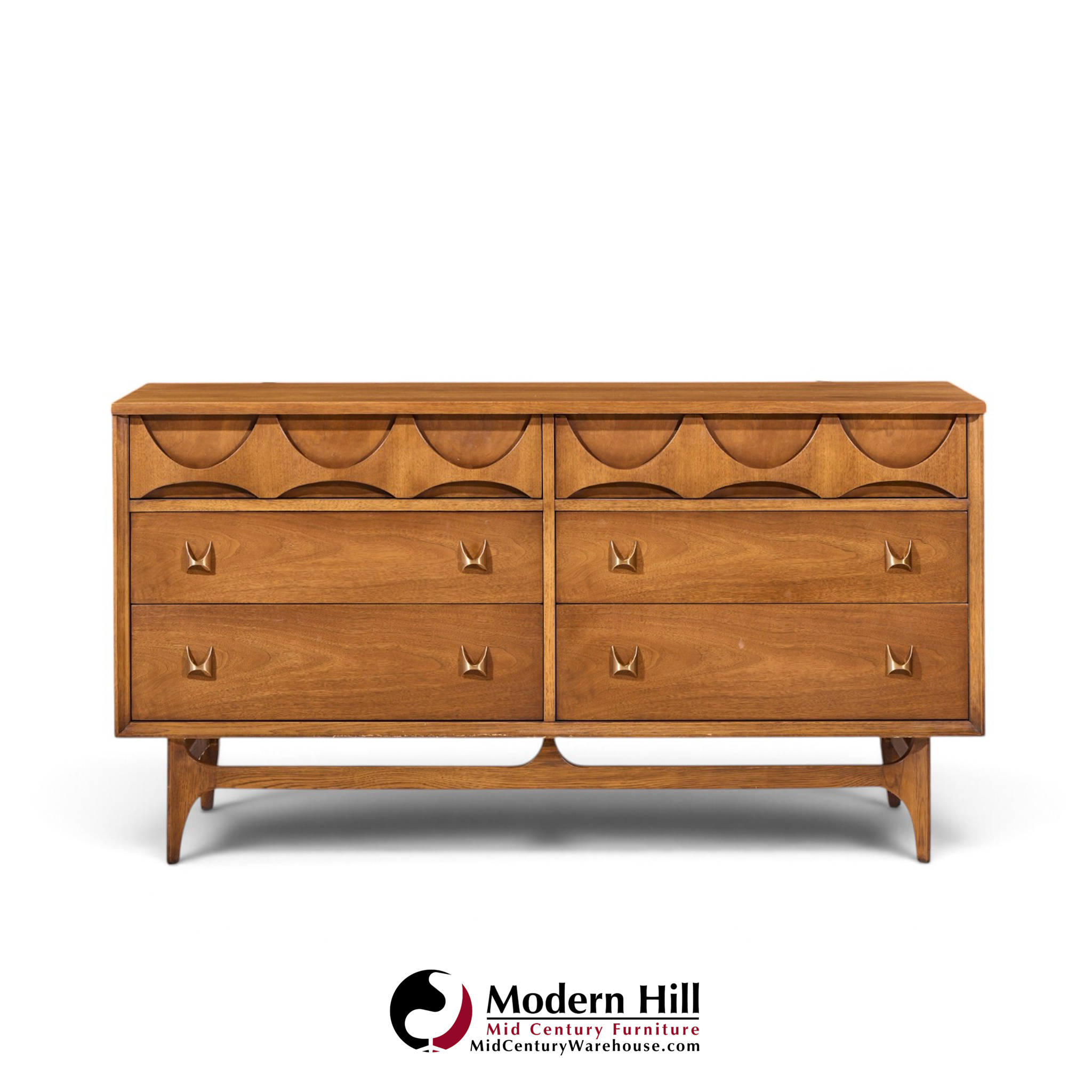 broyhill brasilia mid century walnut and brass 6 drawer dresser