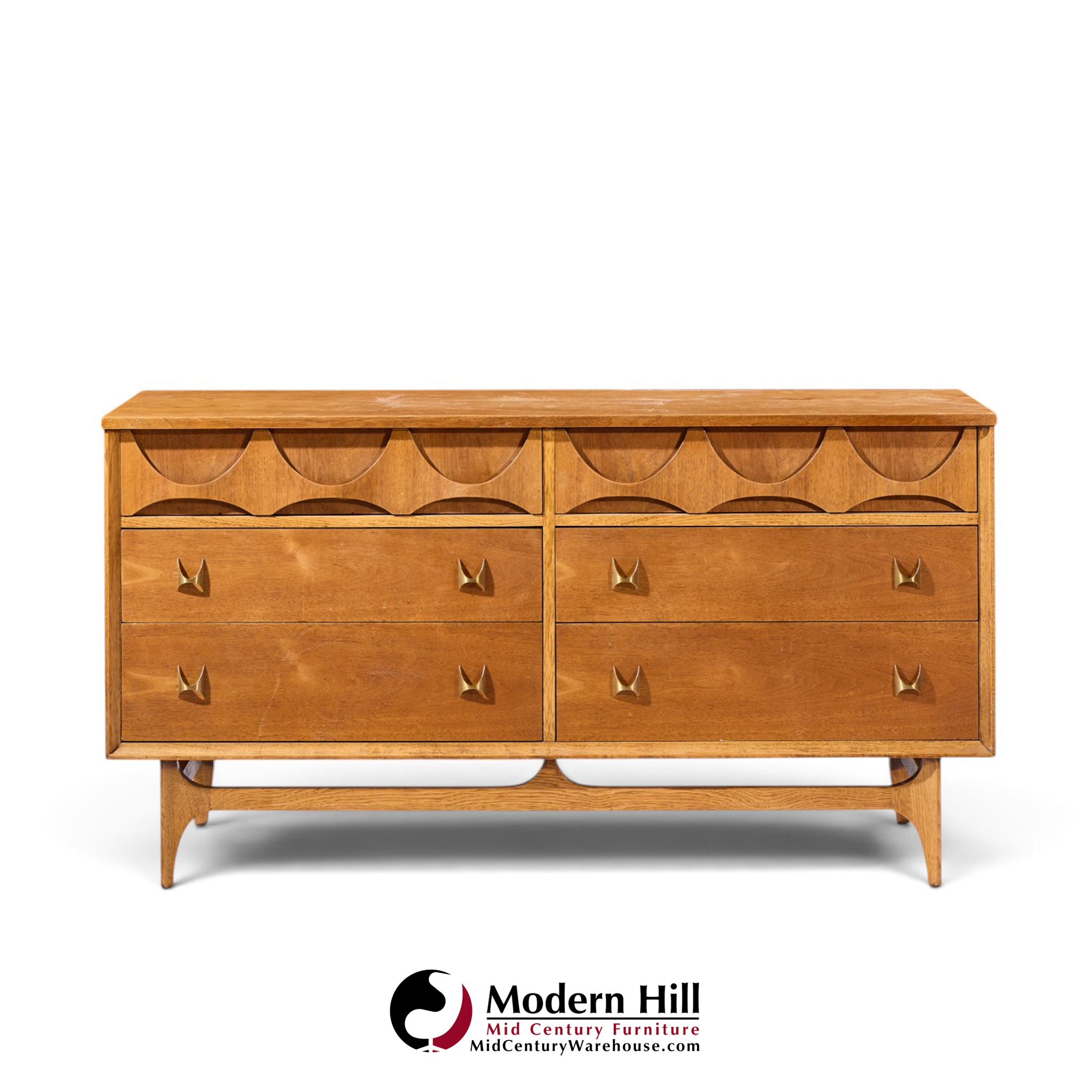 broyhill brasilia mid century walnut and brass 6 drawer dresser