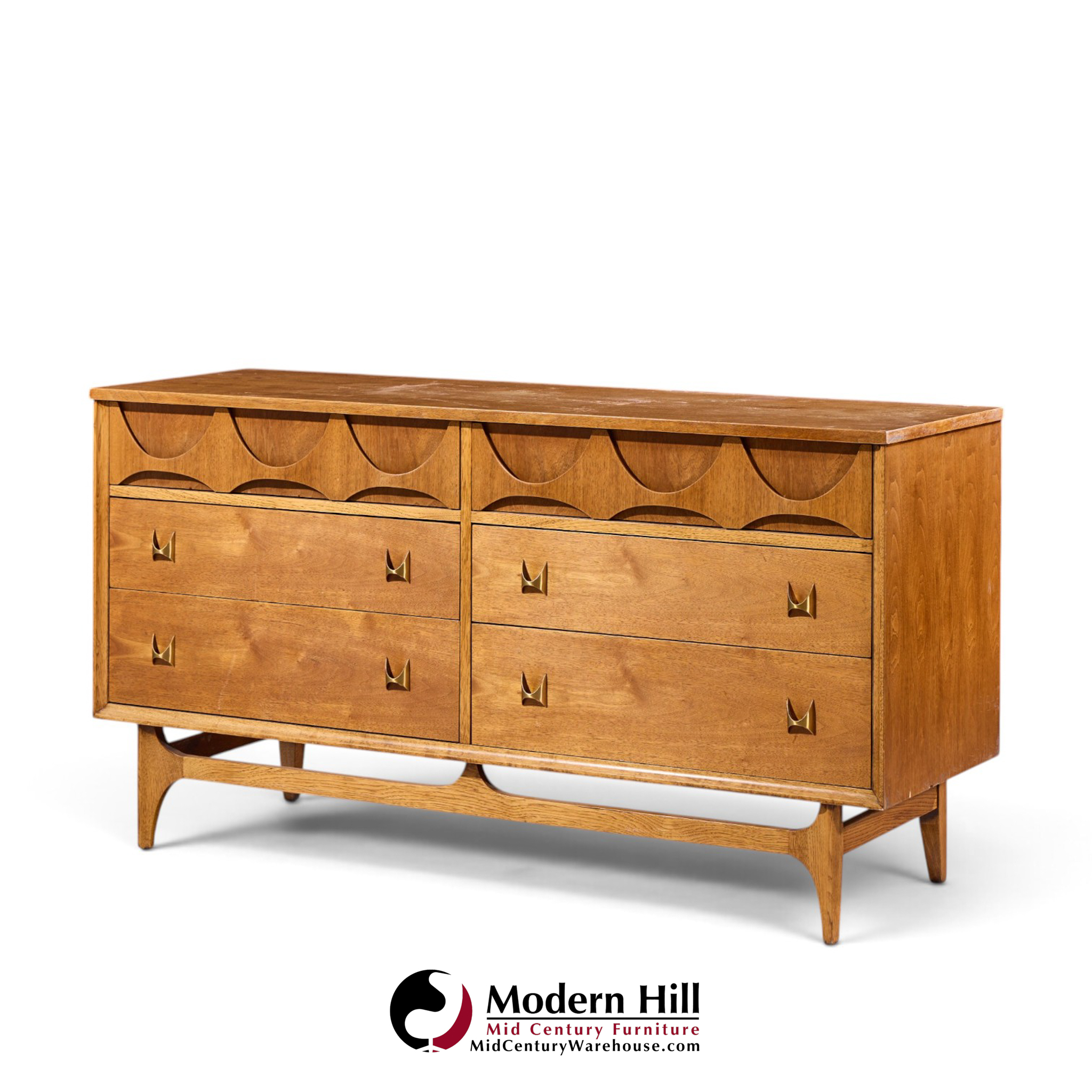 broyhill brasilia mid century walnut and brass 6 drawer dresser