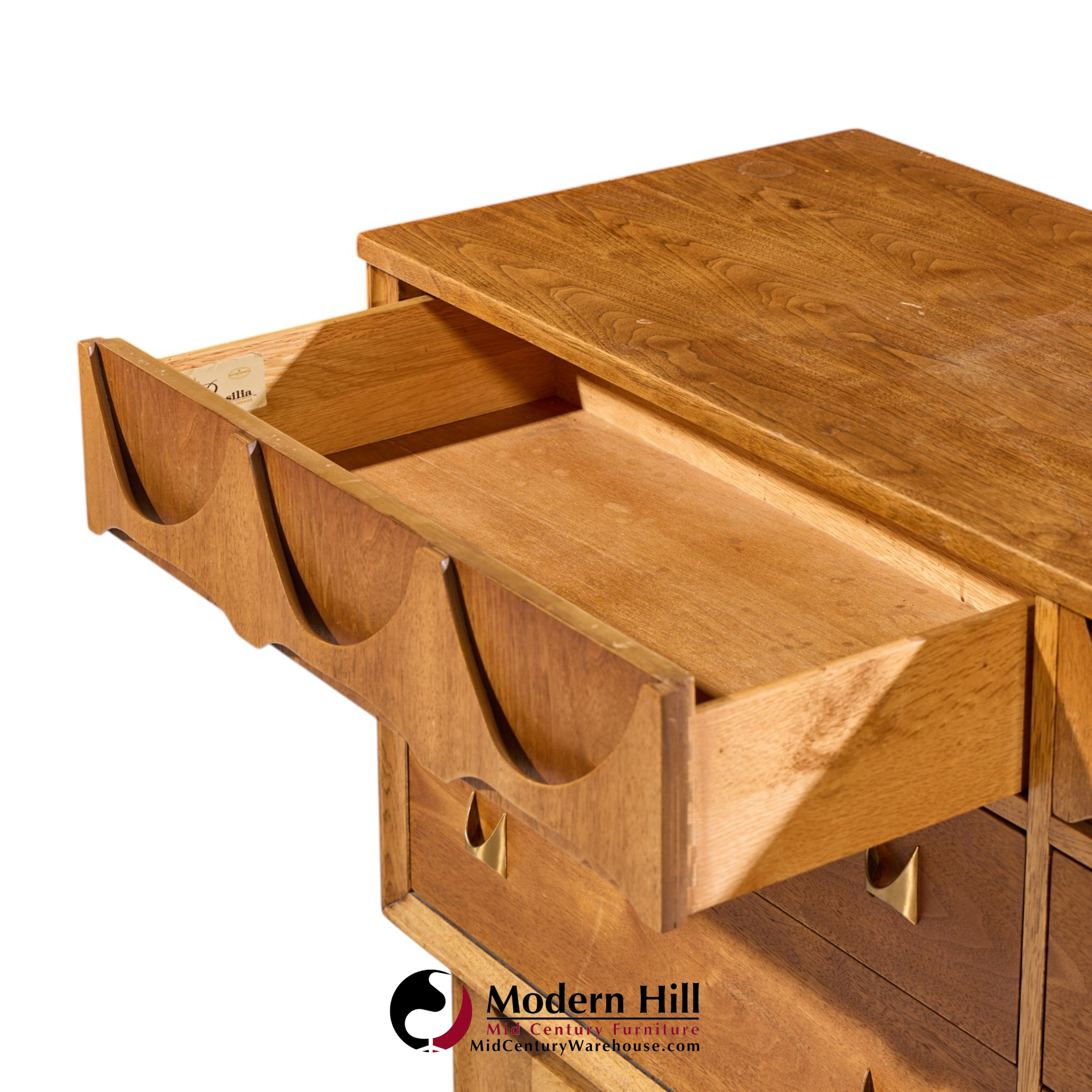 broyhill brasilia mid century walnut and brass 6 drawer dresser