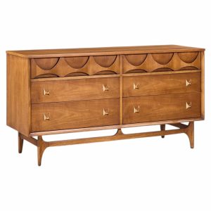 broyhill brasilia mid century walnut and brass 6 drawer dresser