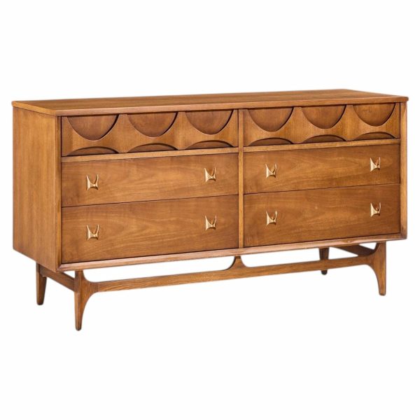 broyhill brasilia mid century walnut and brass 6 drawer dresser