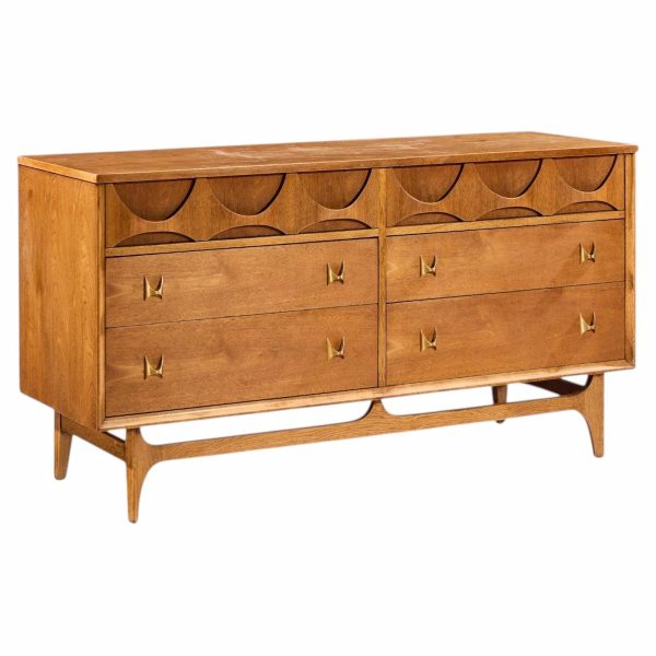 broyhill brasilia mid century walnut and brass 6 drawer dresser