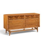 broyhill brasilia mid century walnut and brass 6-drawer lowboy dresser
