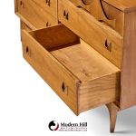 broyhill brasilia mid century walnut and brass 6-drawer lowboy dresser