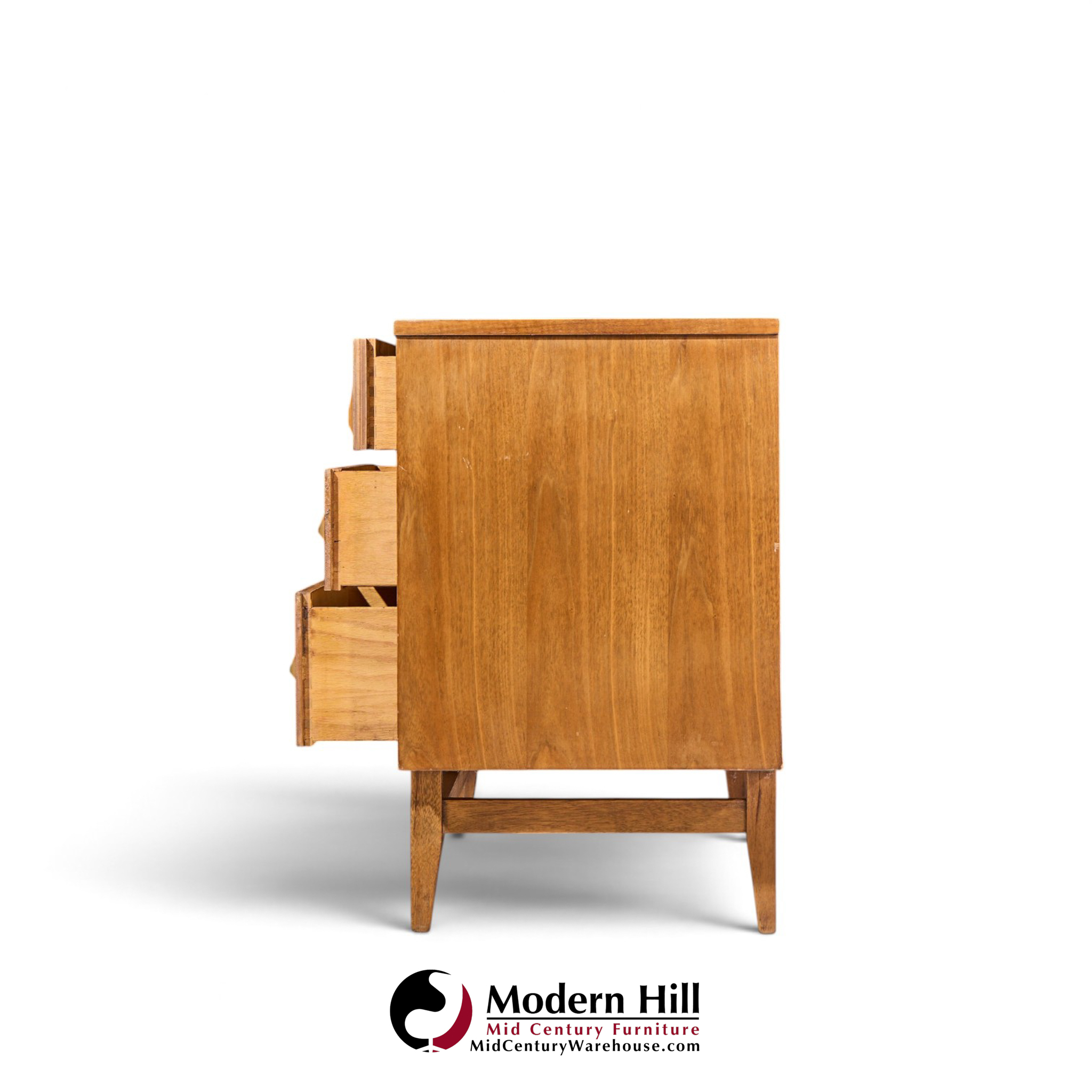 broyhill brasilia mid century walnut and brass 6-drawer lowboy dresser