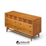 broyhill brasilia mid century walnut and brass 6-drawer lowboy dresser