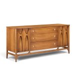 broyhill brasilia mid century walnut and brass 66 inch credenza