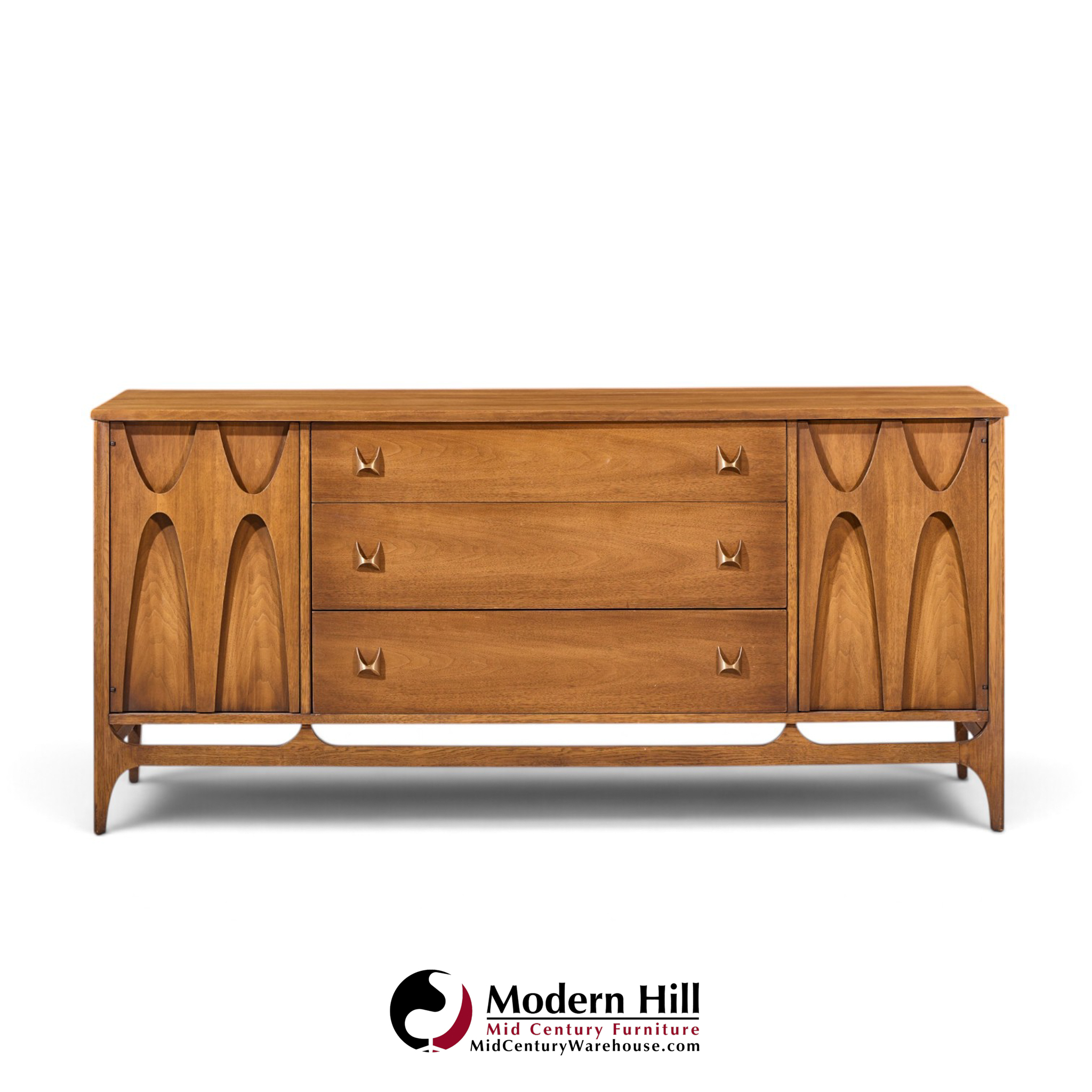 broyhill brasilia mid century walnut and brass 66 inch credenza