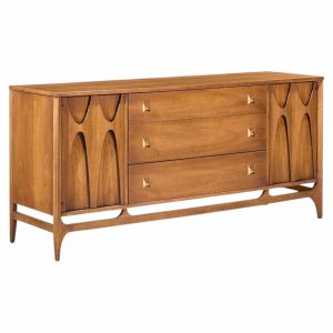 broyhill brasilia mid century walnut and brass 66 inch credenza
