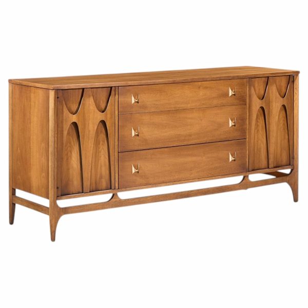 broyhill brasilia mid century walnut and brass 66 inch credenza