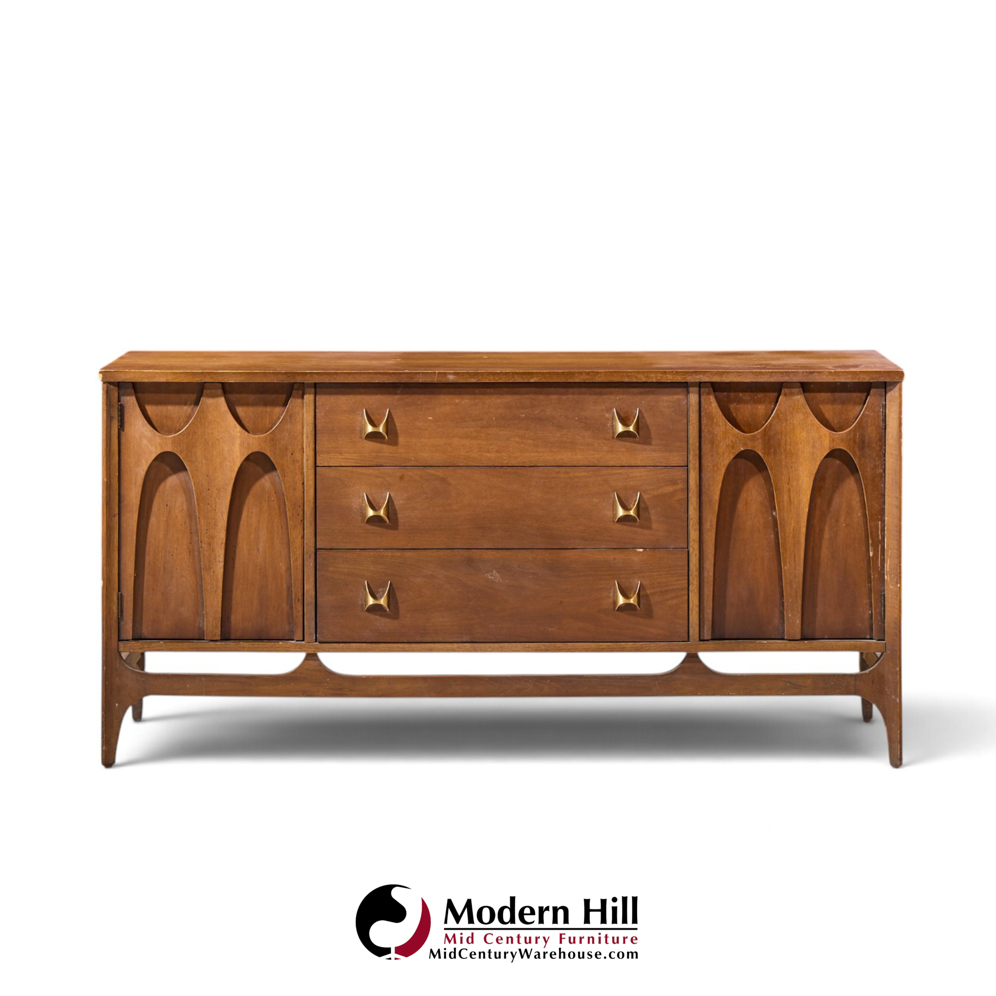 broyhill brasilia mid century walnut and brass credenza