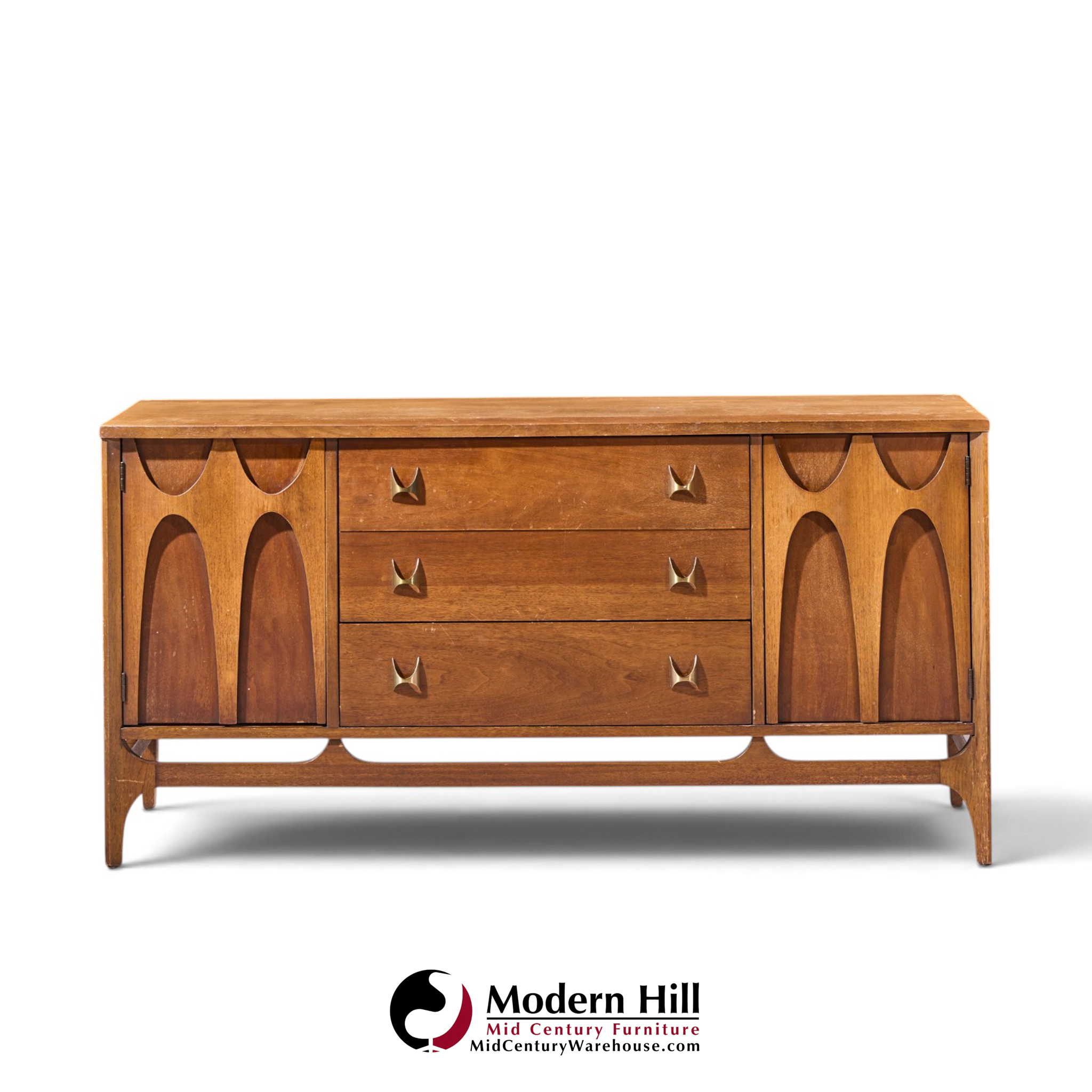 broyhill brasilia mid century walnut and brass credenza