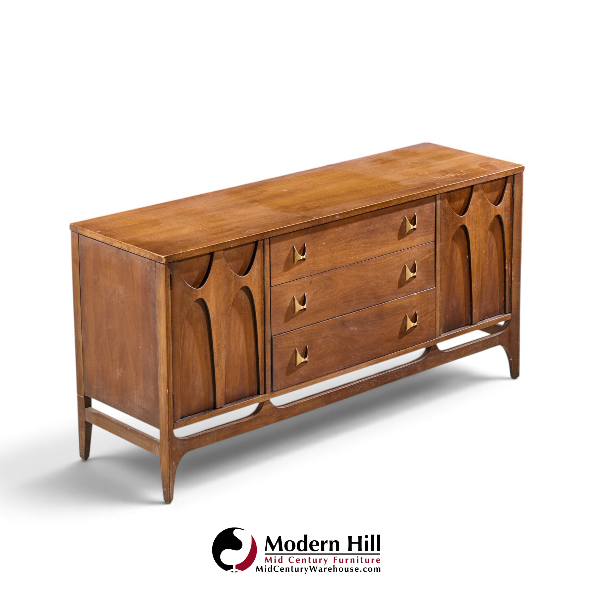 broyhill brasilia mid century walnut and brass credenza