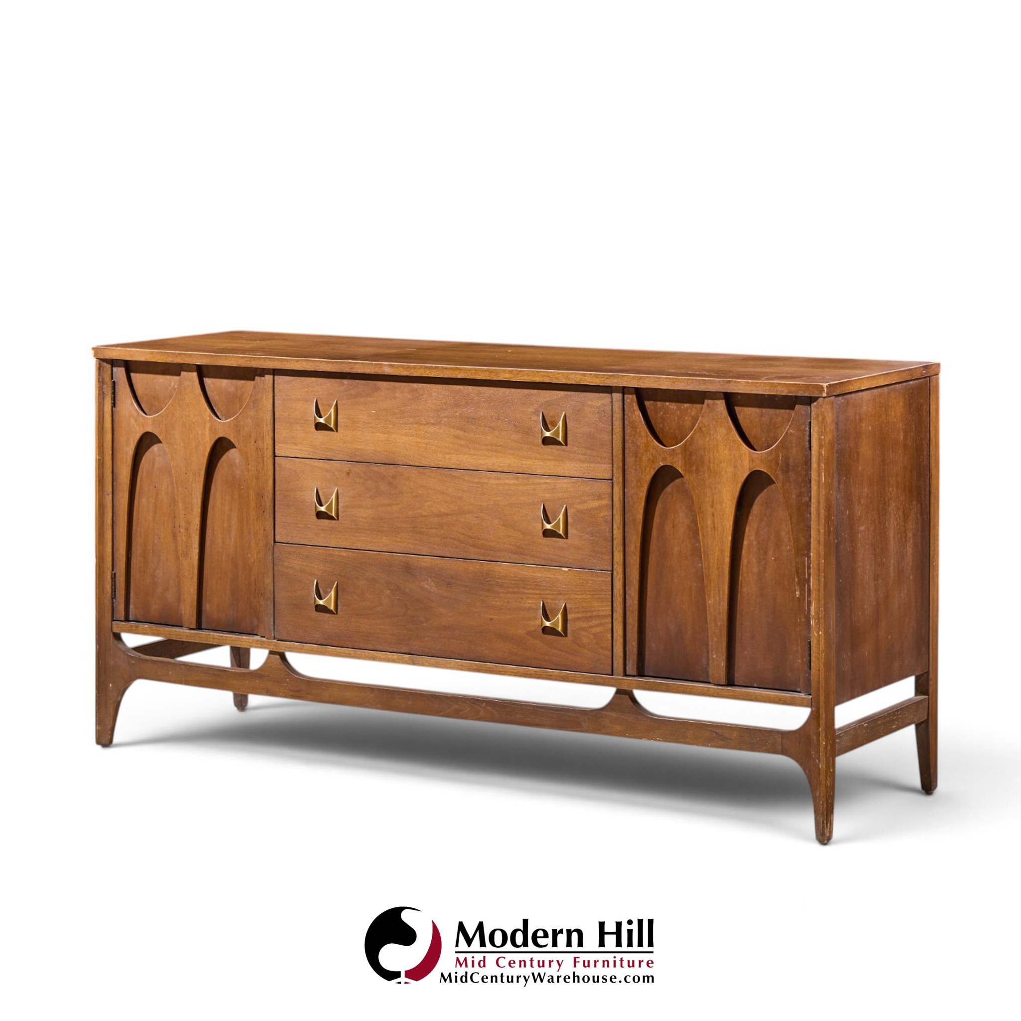 broyhill brasilia mid century walnut and brass credenza
