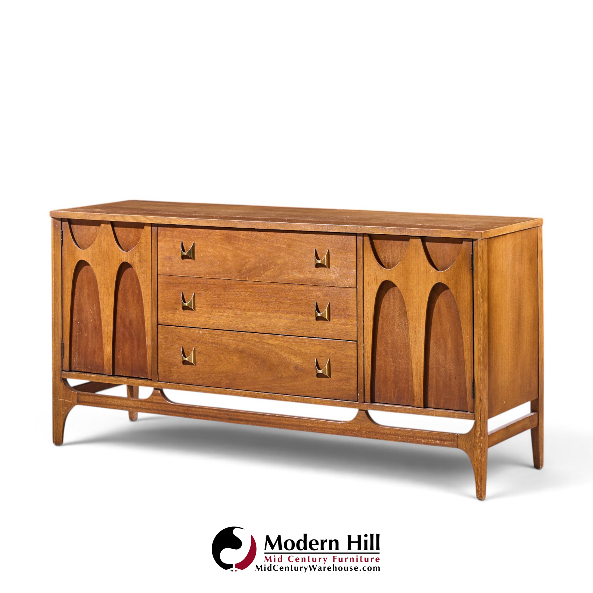 broyhill brasilia mid century walnut and brass credenza