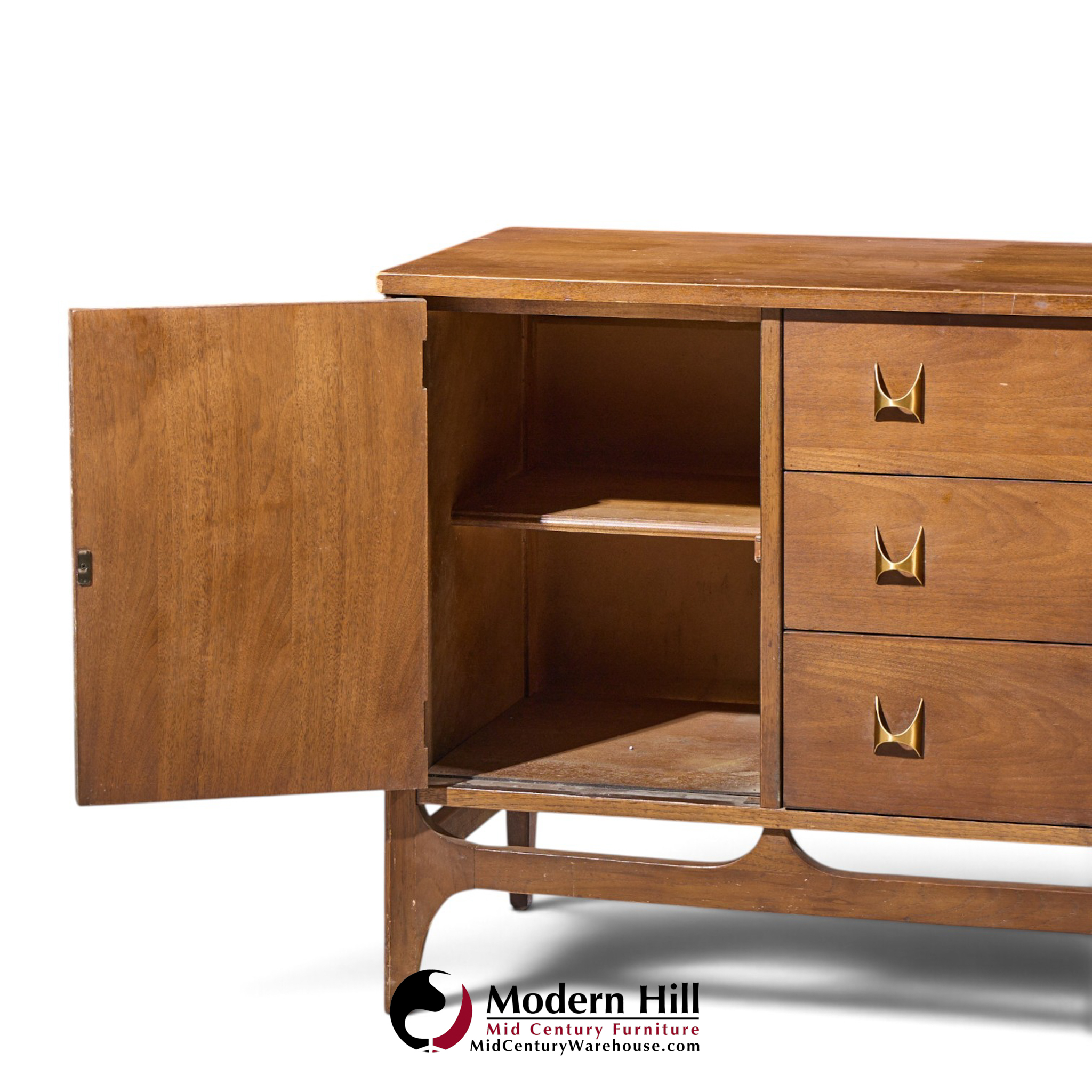 broyhill brasilia mid century walnut and brass credenza