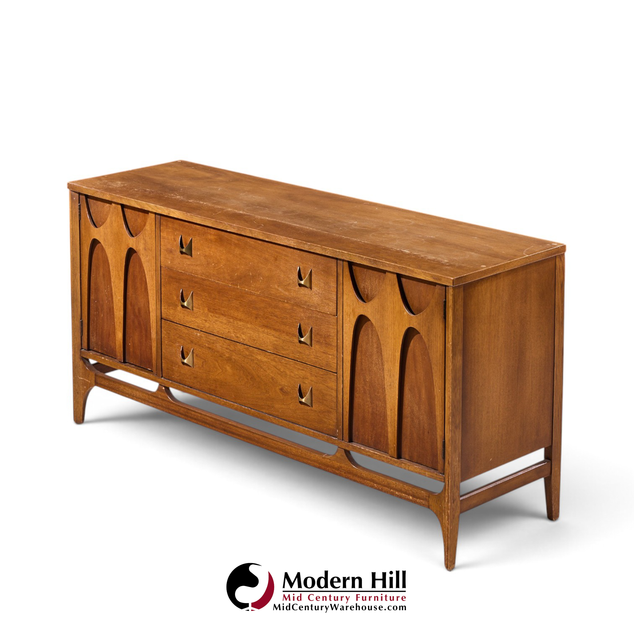 broyhill brasilia mid century walnut and brass credenza