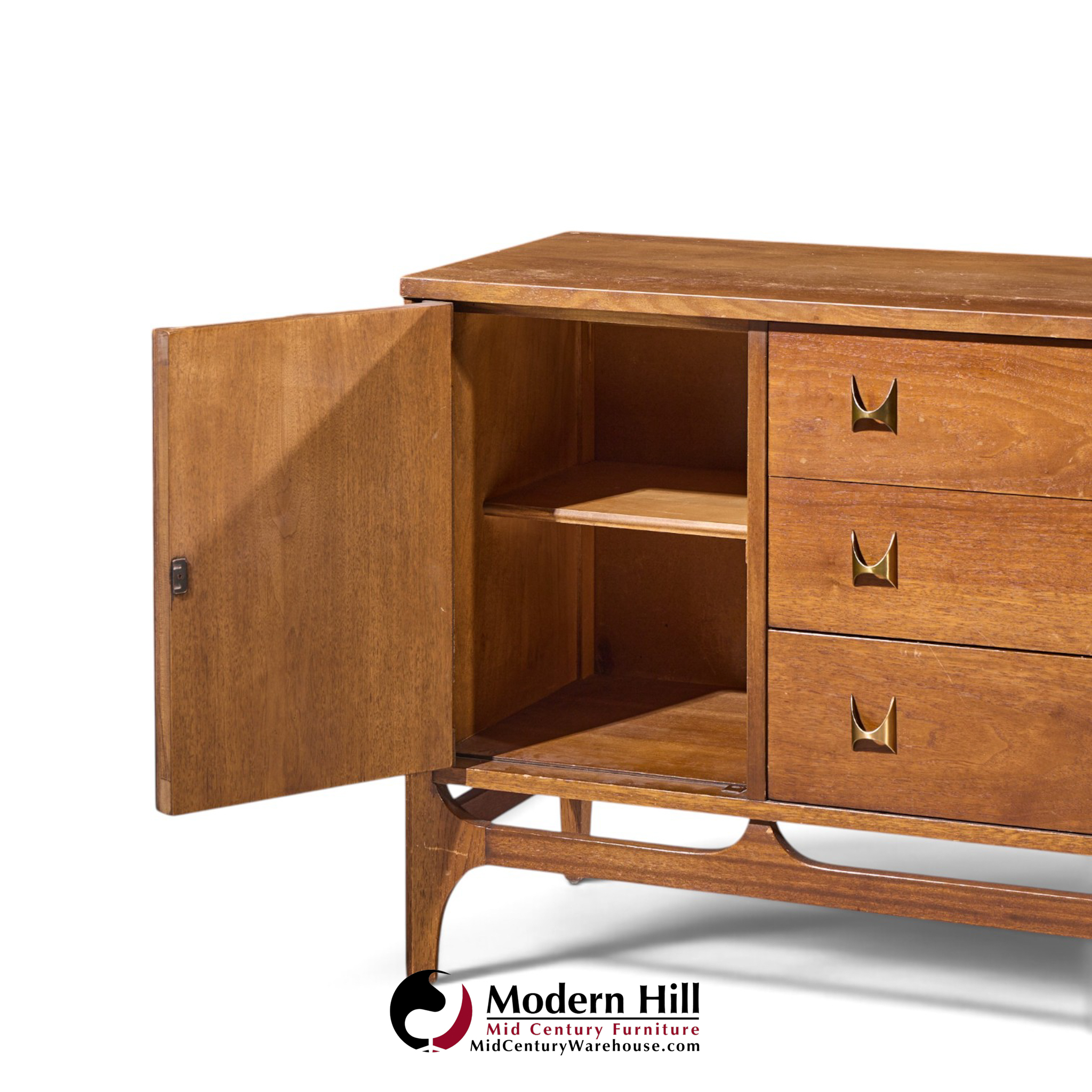 broyhill brasilia mid century walnut and brass credenza