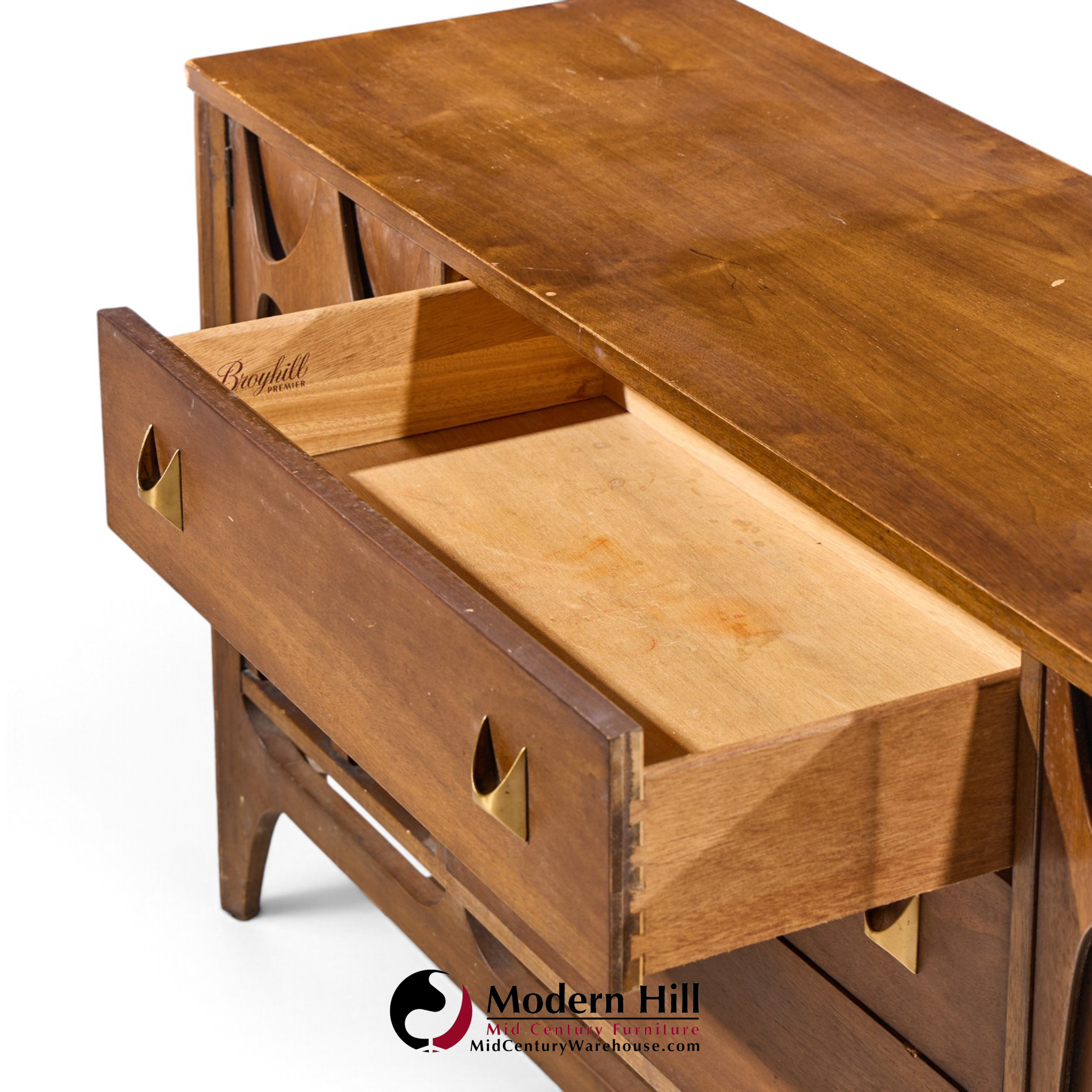 broyhill brasilia mid century walnut and brass credenza