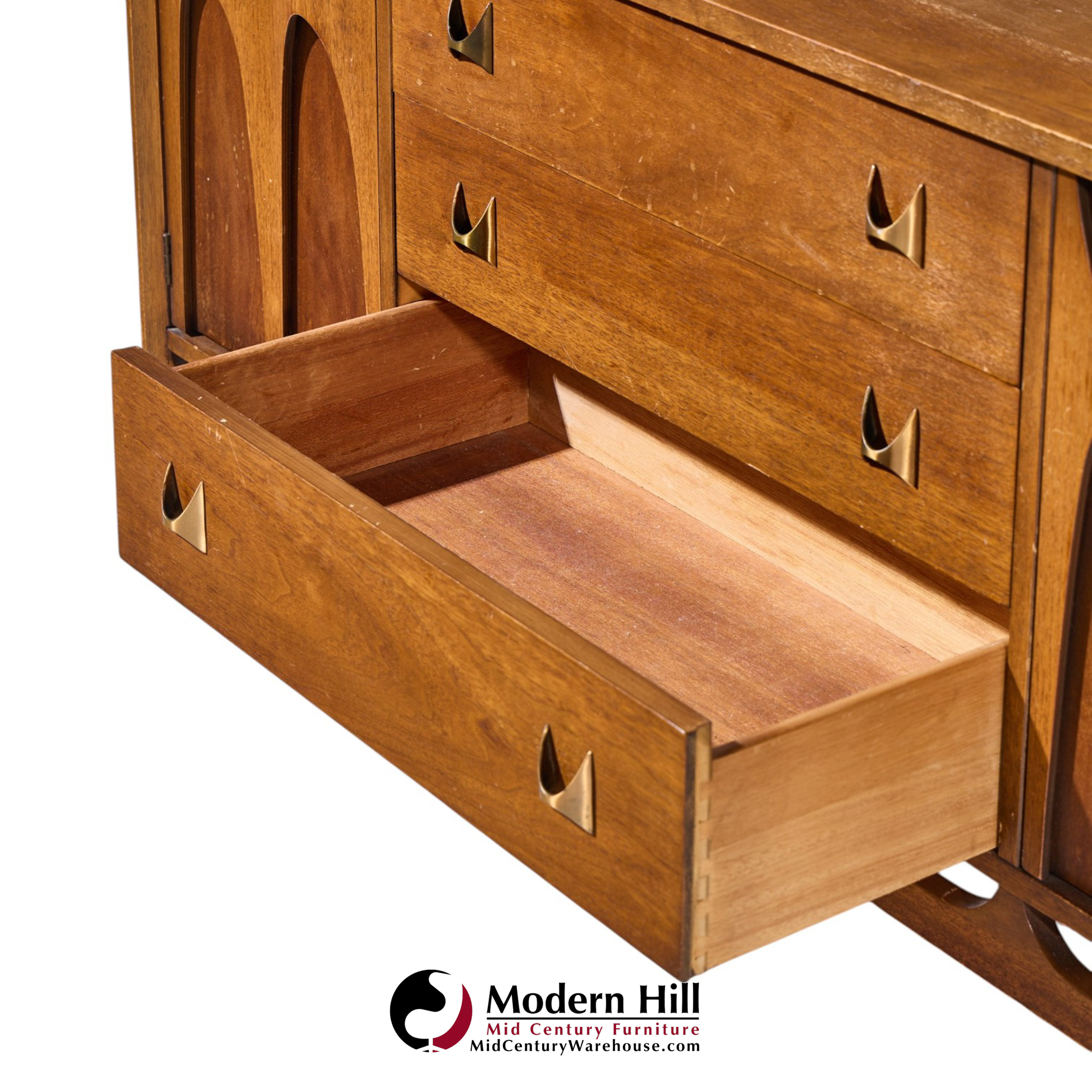 broyhill brasilia mid century walnut and brass credenza