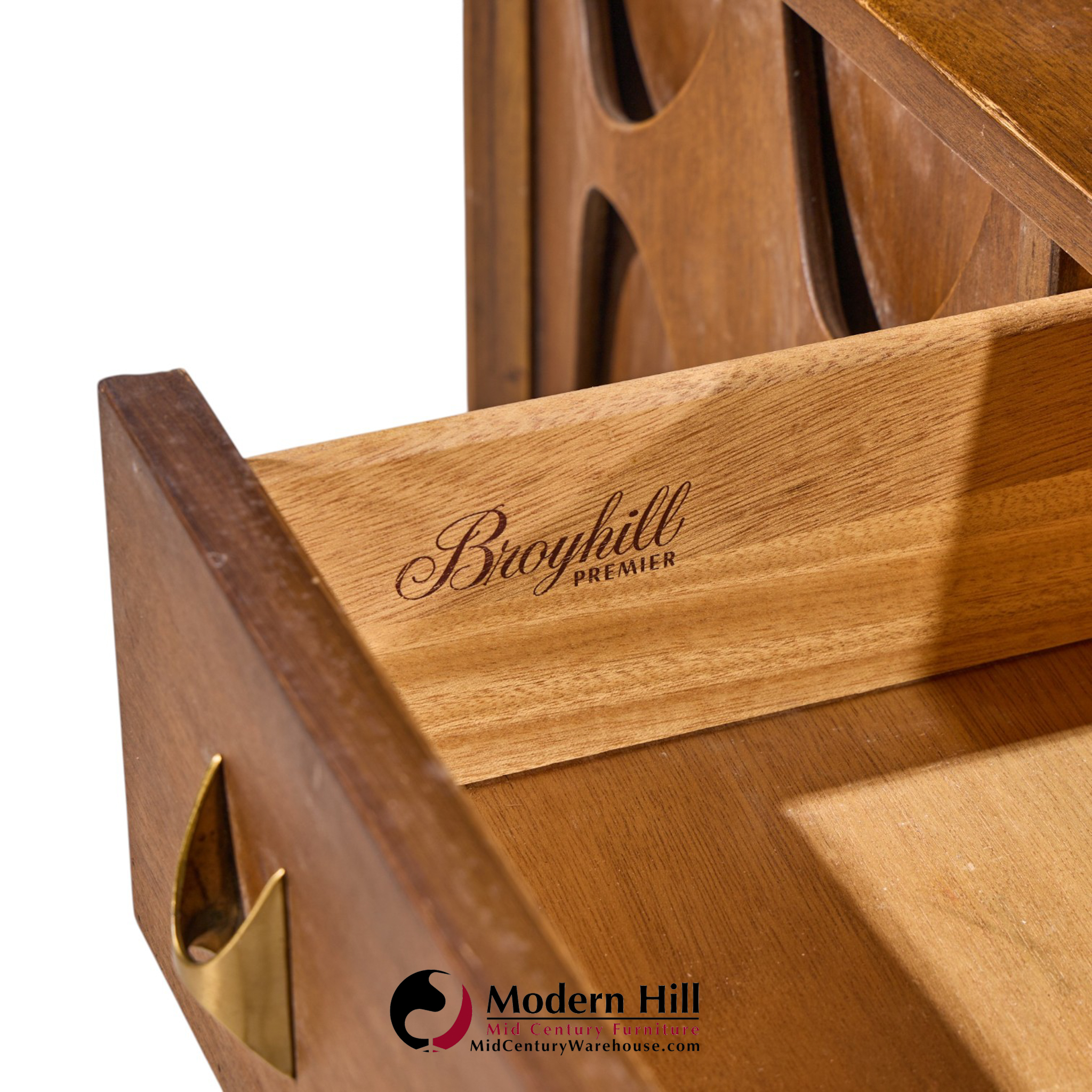 broyhill brasilia mid century walnut and brass credenza