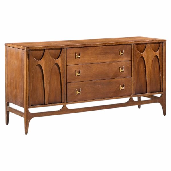 broyhill brasilia mid century walnut and brass credenza