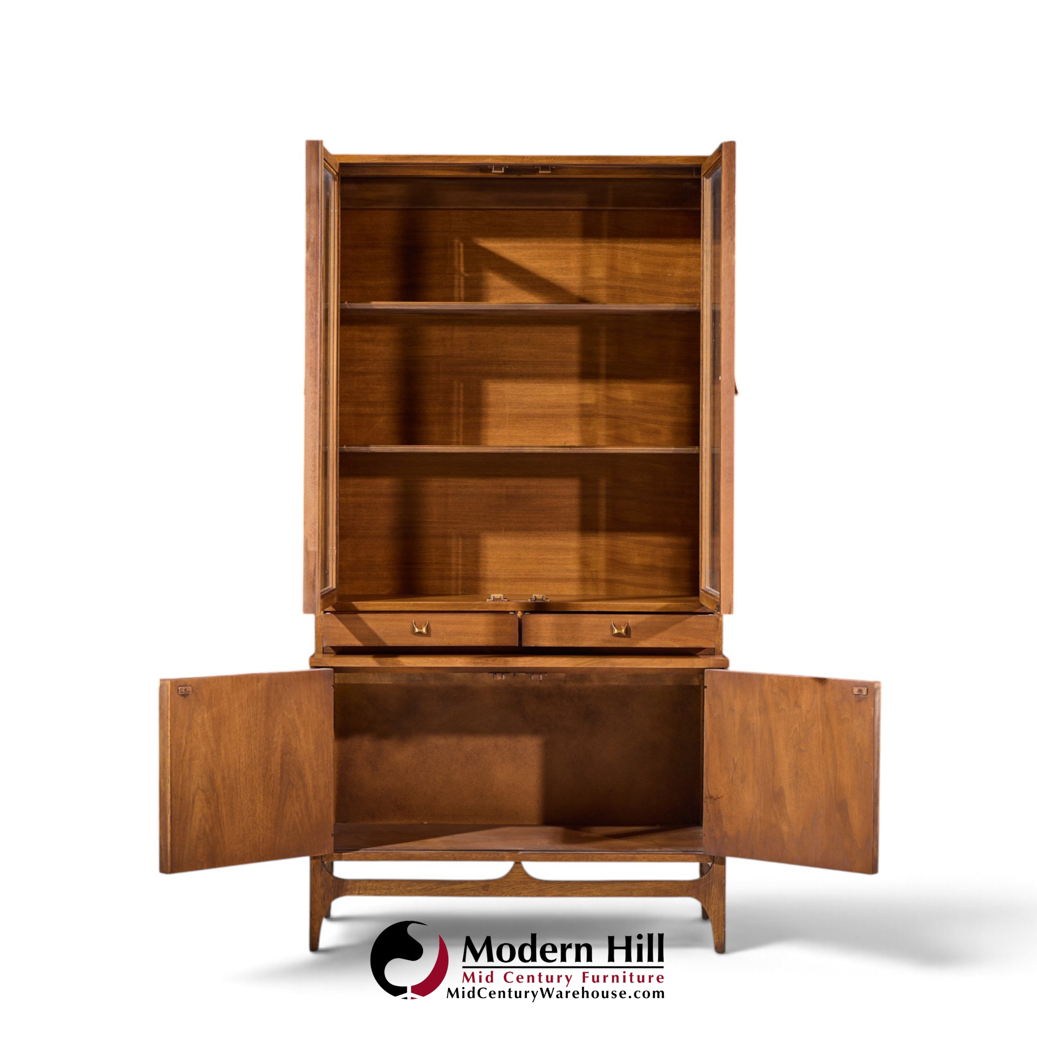 broyhill brasilia mid century walnut and brass credenza with hutch
