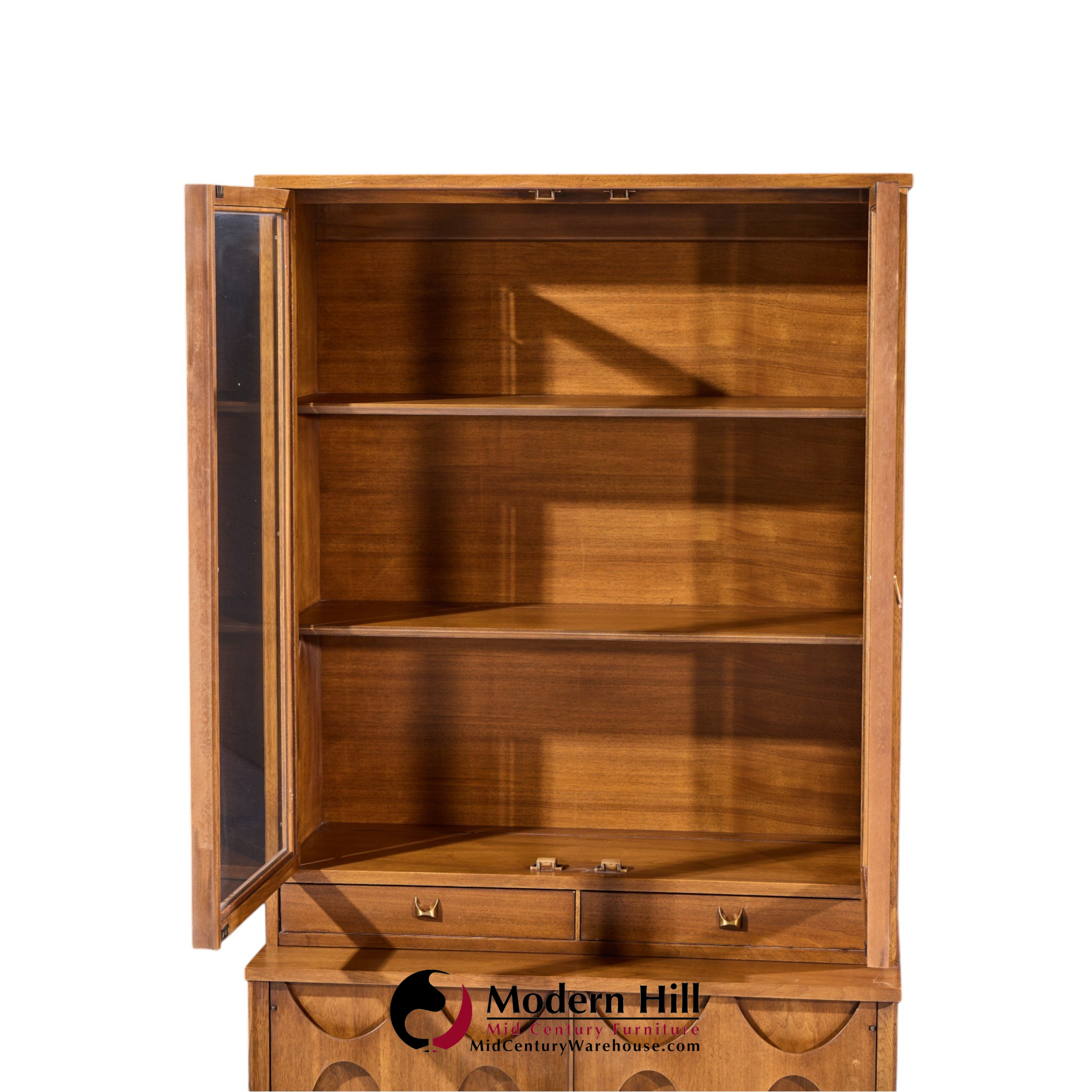 broyhill brasilia mid century walnut and brass credenza with hutch