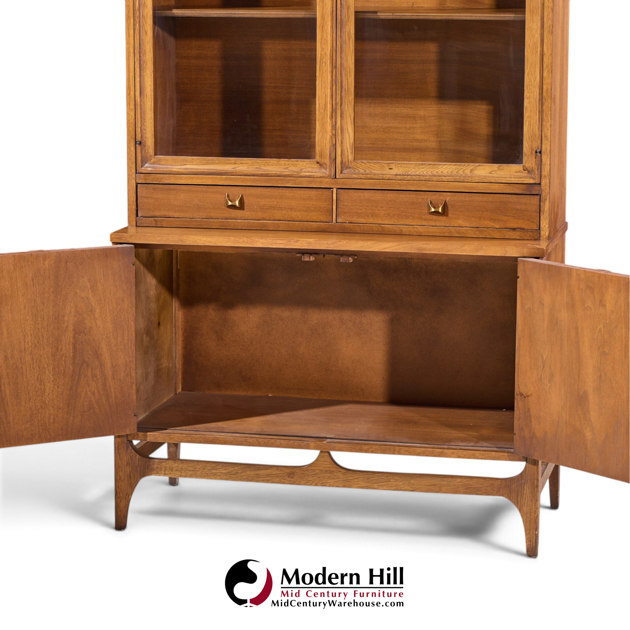 broyhill brasilia mid century walnut and brass credenza with hutch