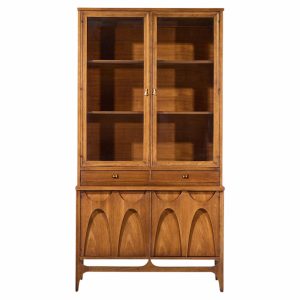 broyhill brasilia mid century walnut and brass credenza with hutch