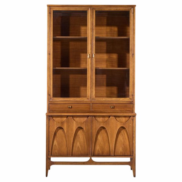 broyhill brasilia mid century walnut and brass credenza with hutch