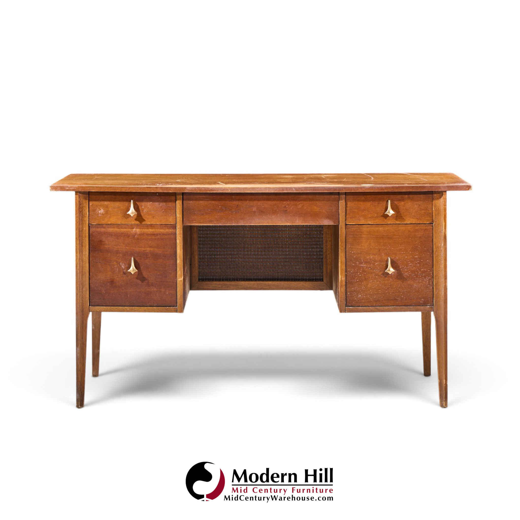 broyhill brasilia mid century walnut and brass desk