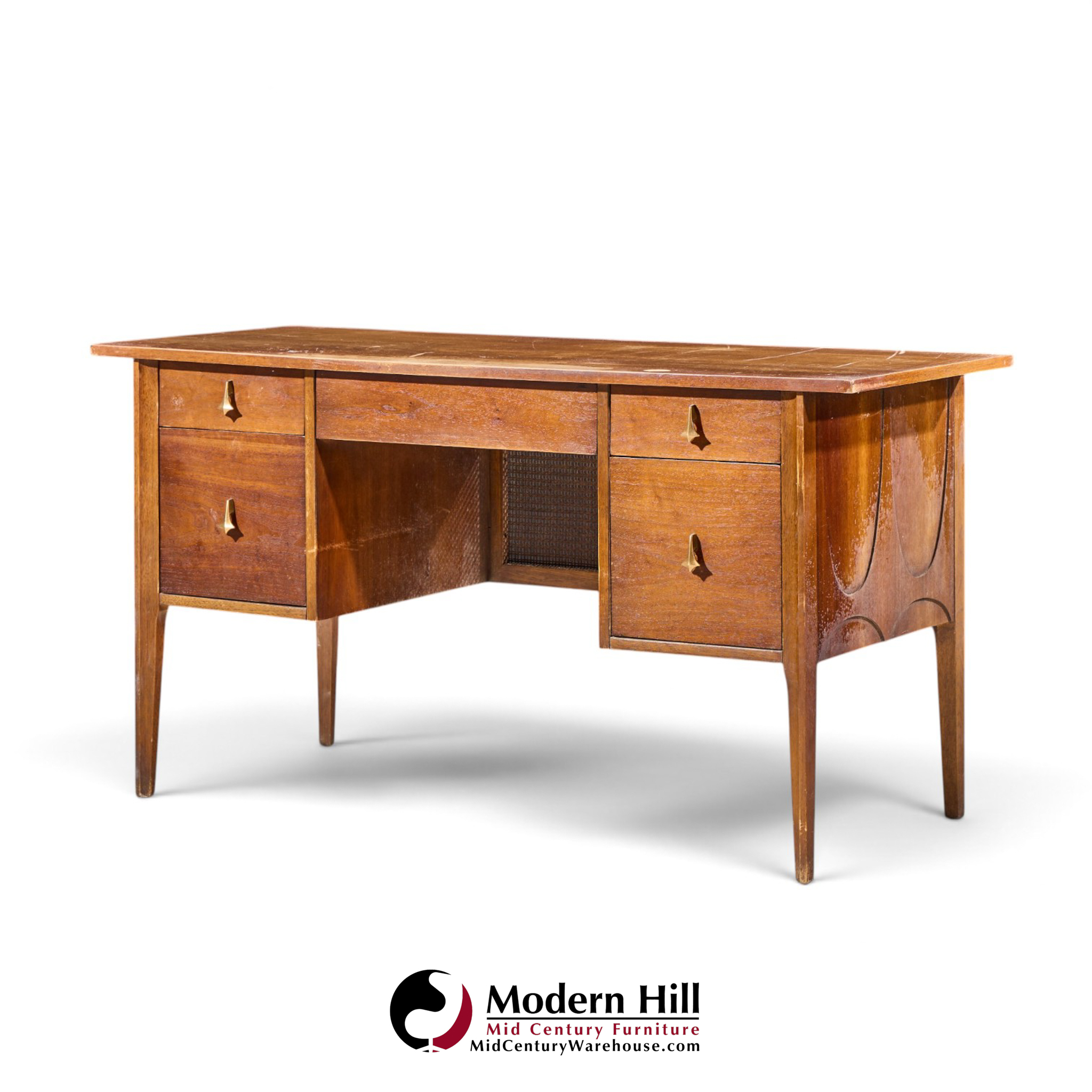 broyhill brasilia mid century walnut and brass desk