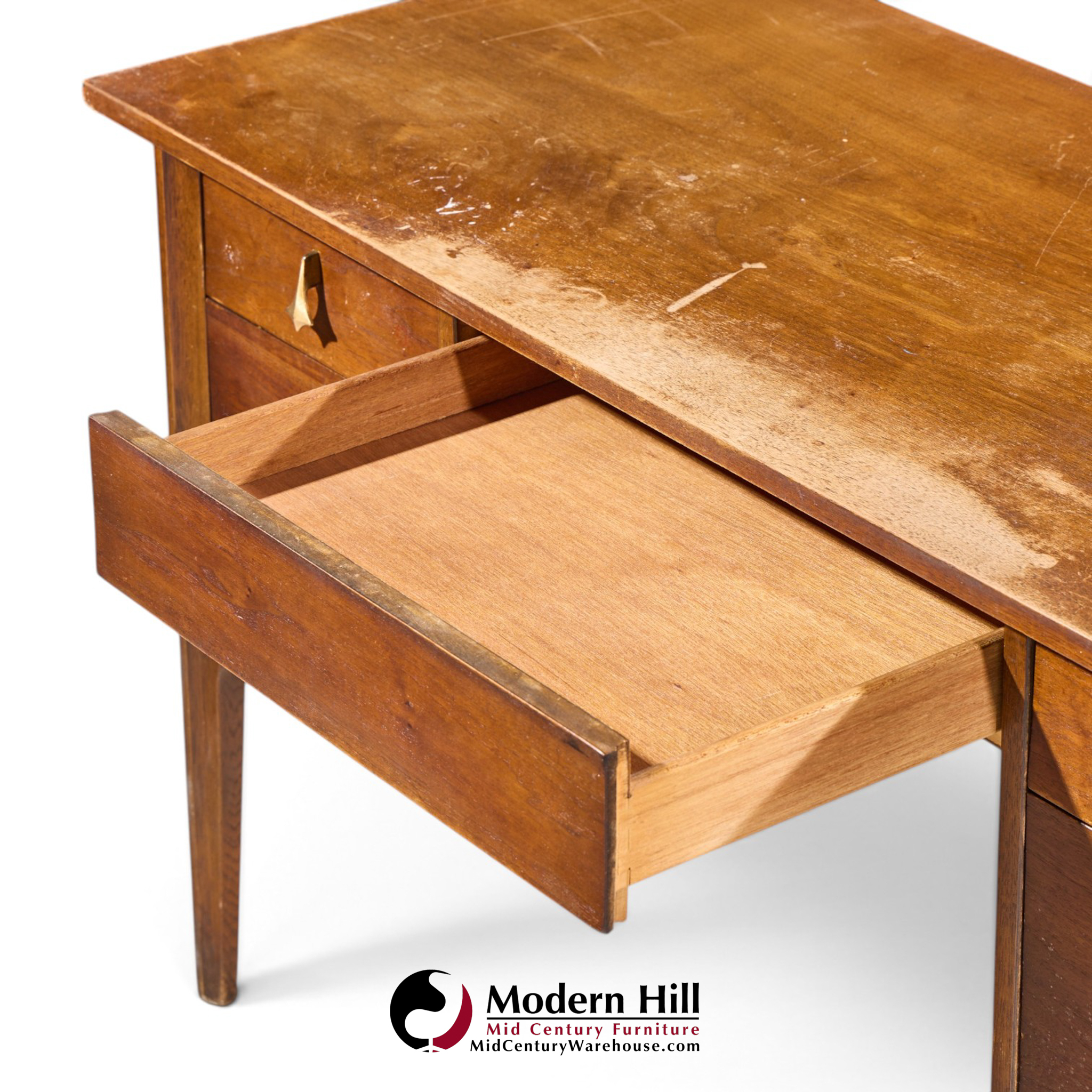 broyhill brasilia mid century walnut and brass desk