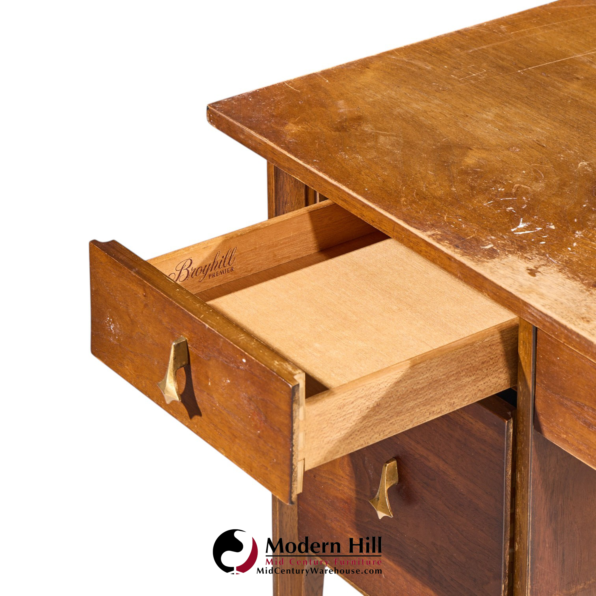 broyhill brasilia mid century walnut and brass desk