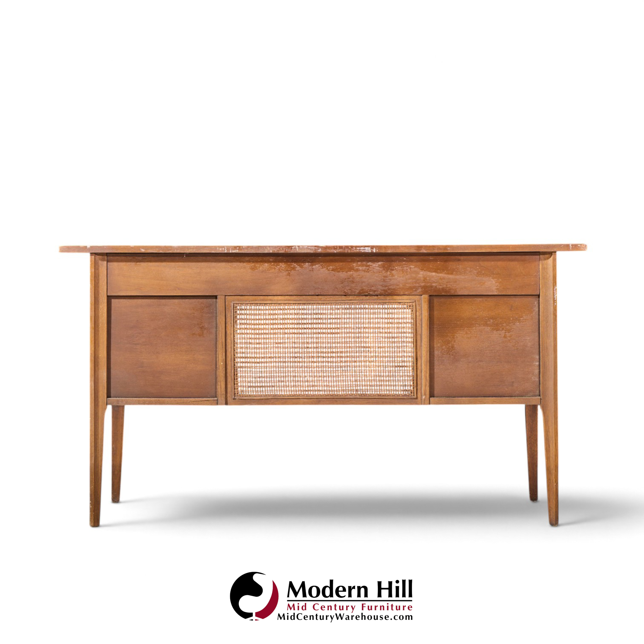broyhill brasilia mid century walnut and brass desk