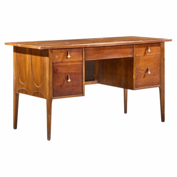 broyhill brasilia mid century walnut and brass desk