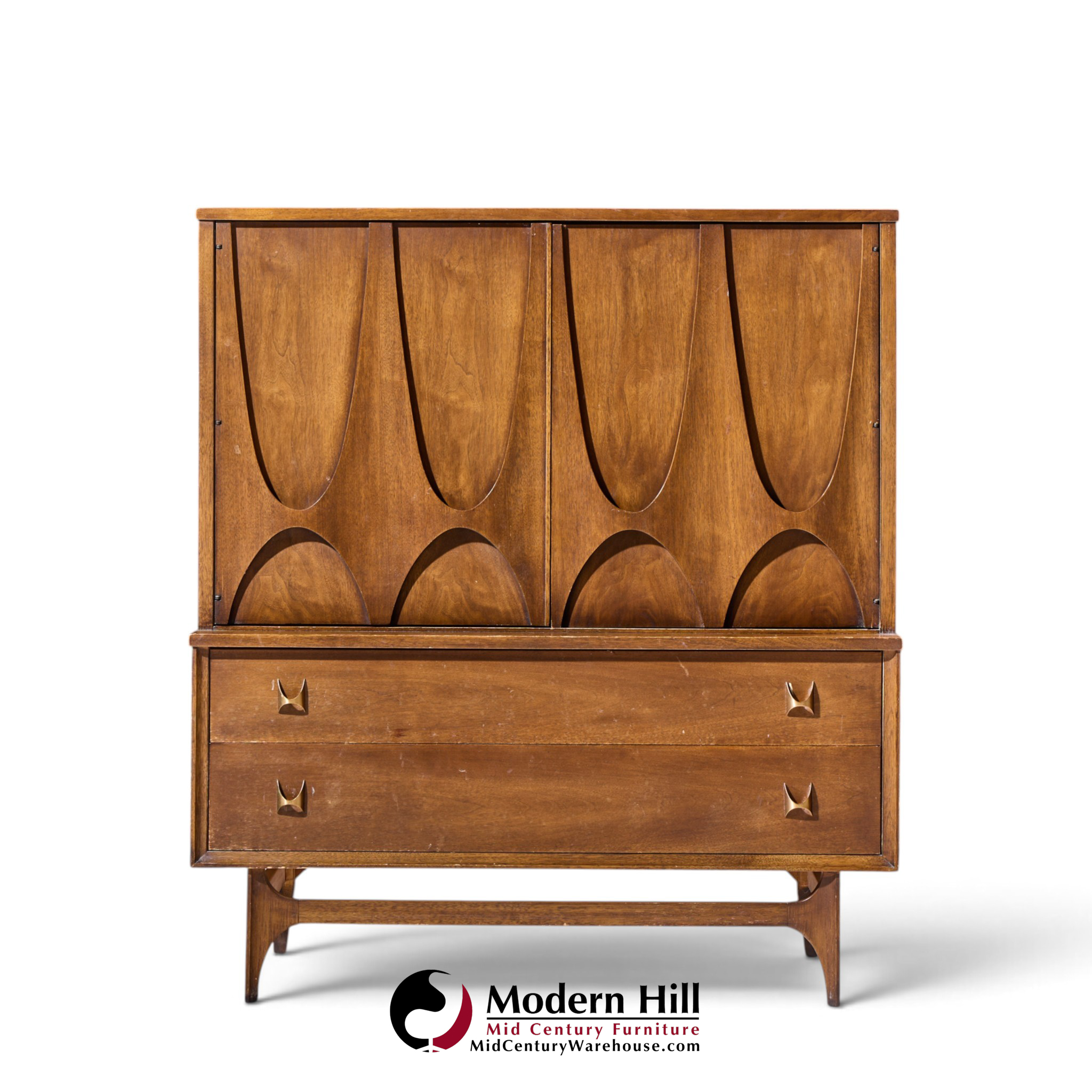 broyhill brasilia mid century walnut and brass gentleman chest highboy dresser