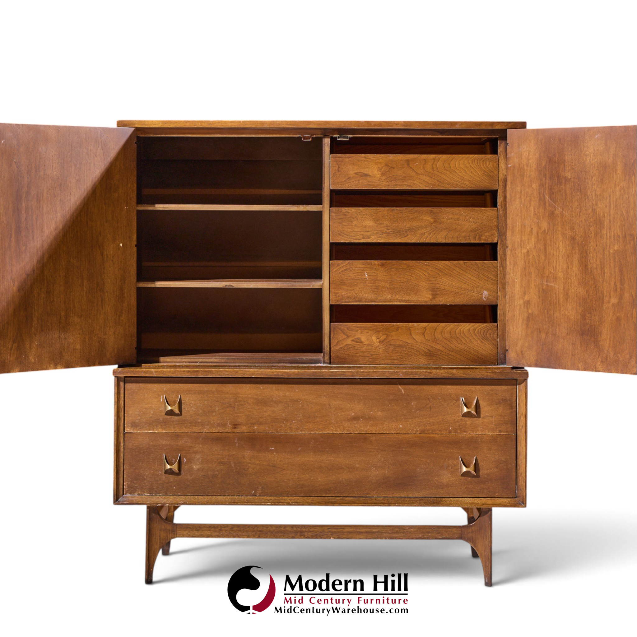 broyhill brasilia mid century walnut and brass gentleman chest highboy dresser