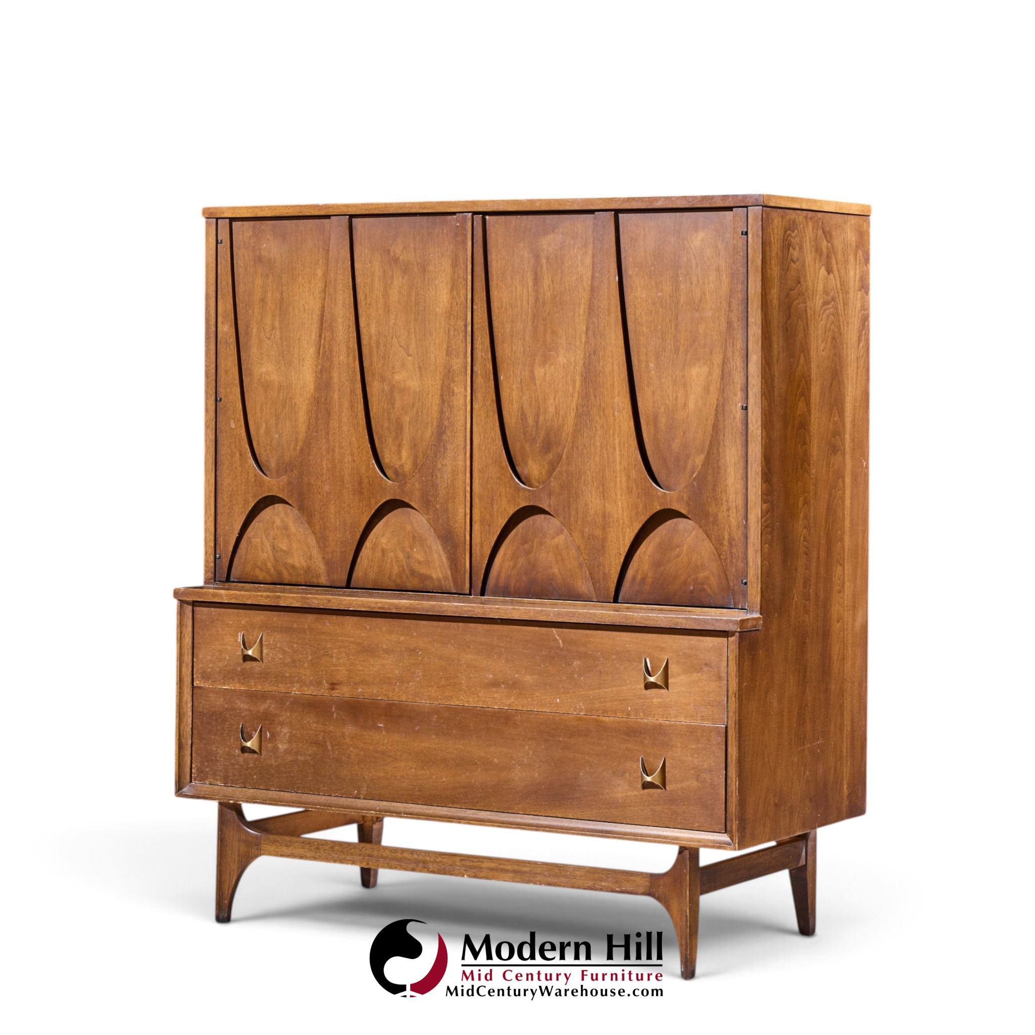 broyhill brasilia mid century walnut and brass gentleman chest highboy dresser