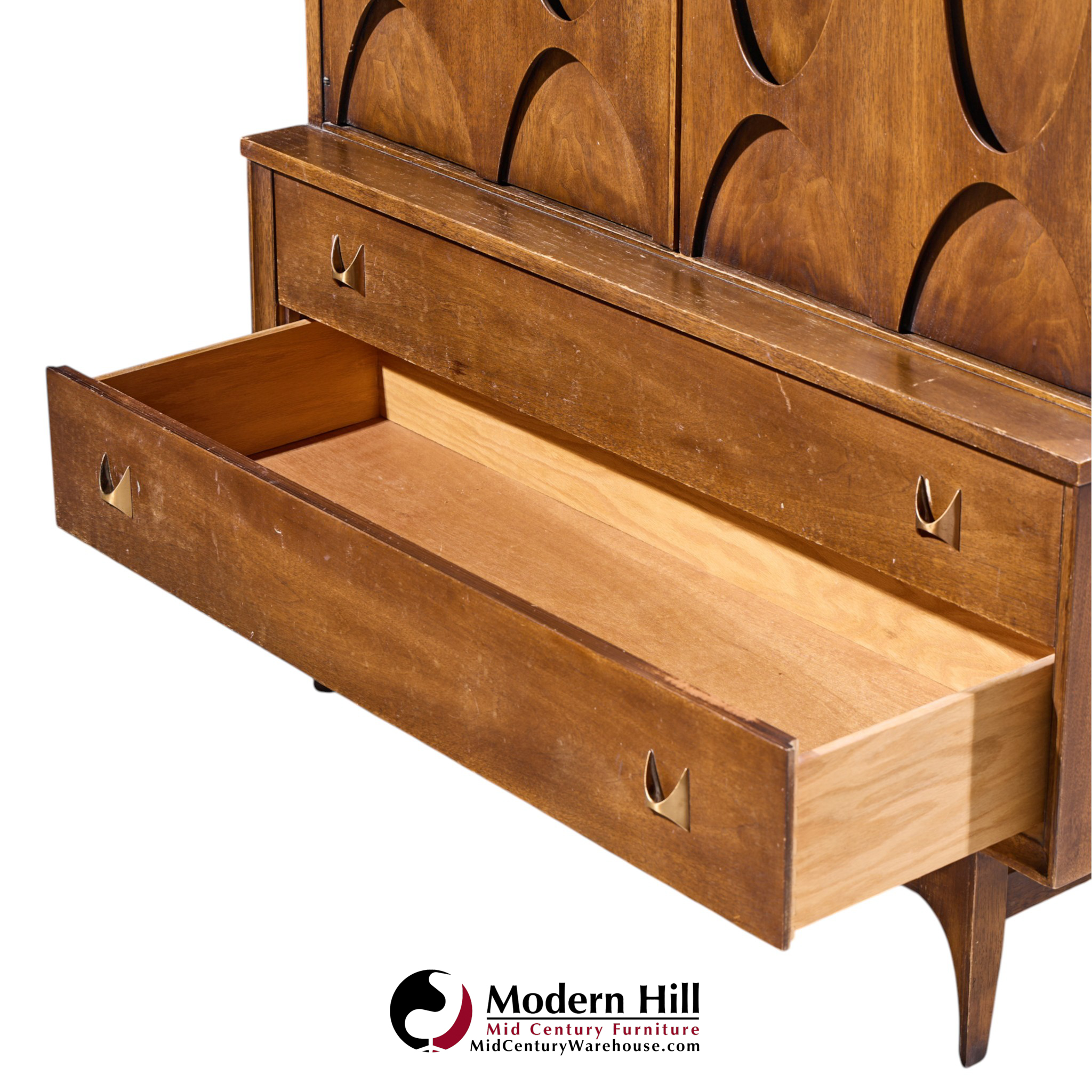 broyhill brasilia mid century walnut and brass gentleman chest highboy dresser
