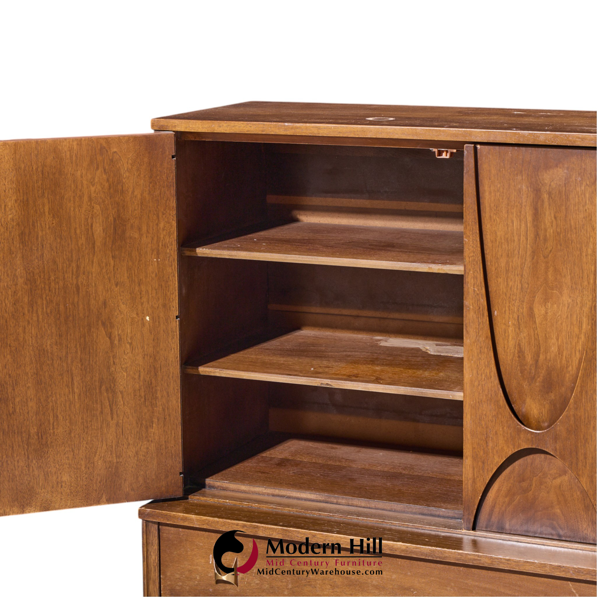 broyhill brasilia mid century walnut and brass gentleman chest highboy dresser
