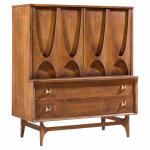 broyhill brasilia mid century walnut and brass gentlemans chest highboy dresser