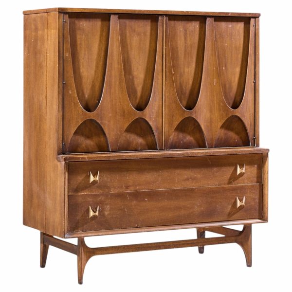 broyhill brasilia mid century walnut and brass gentlemans chest highboy dresser