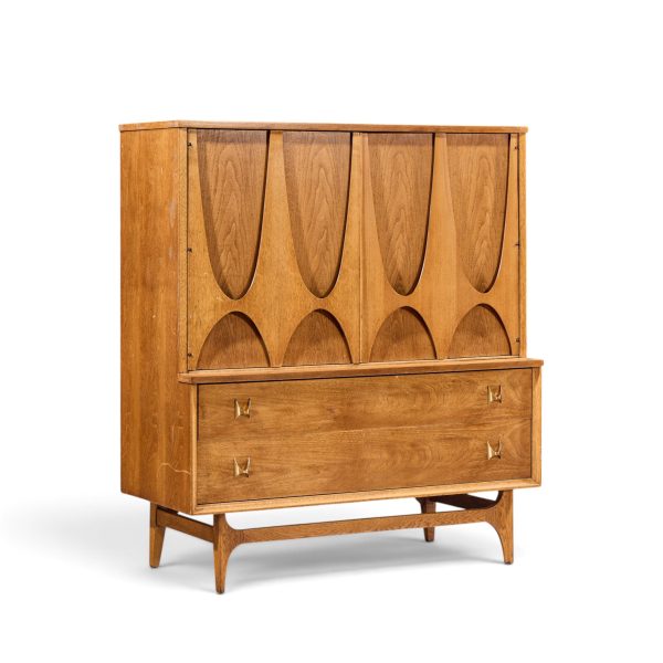 broyhill brasilia mid century walnut and brass gentlemans chest highboy dresser