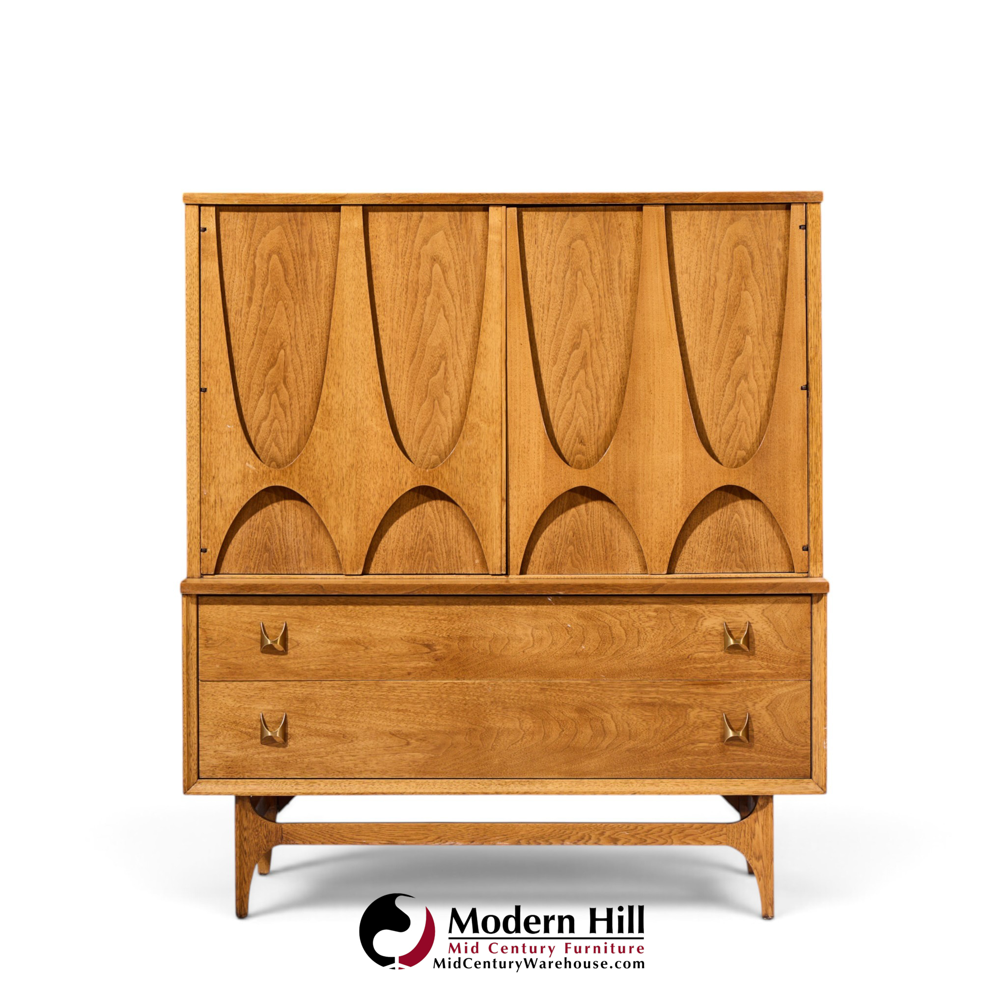broyhill brasilia mid century walnut and brass gentlemans chest highboy dresser
