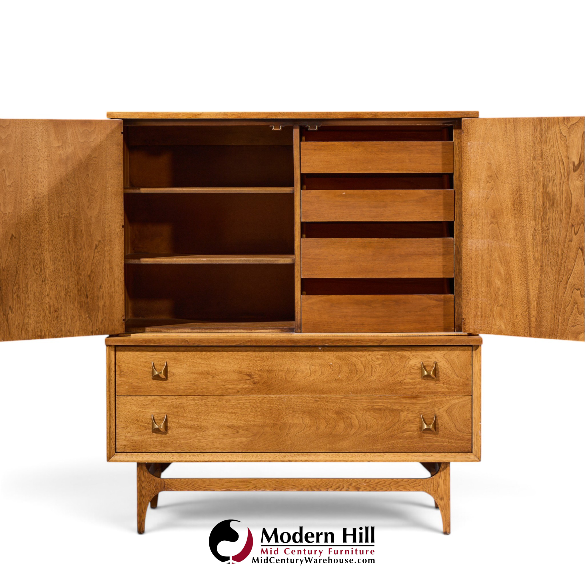 broyhill brasilia mid century walnut and brass gentlemans chest highboy dresser
