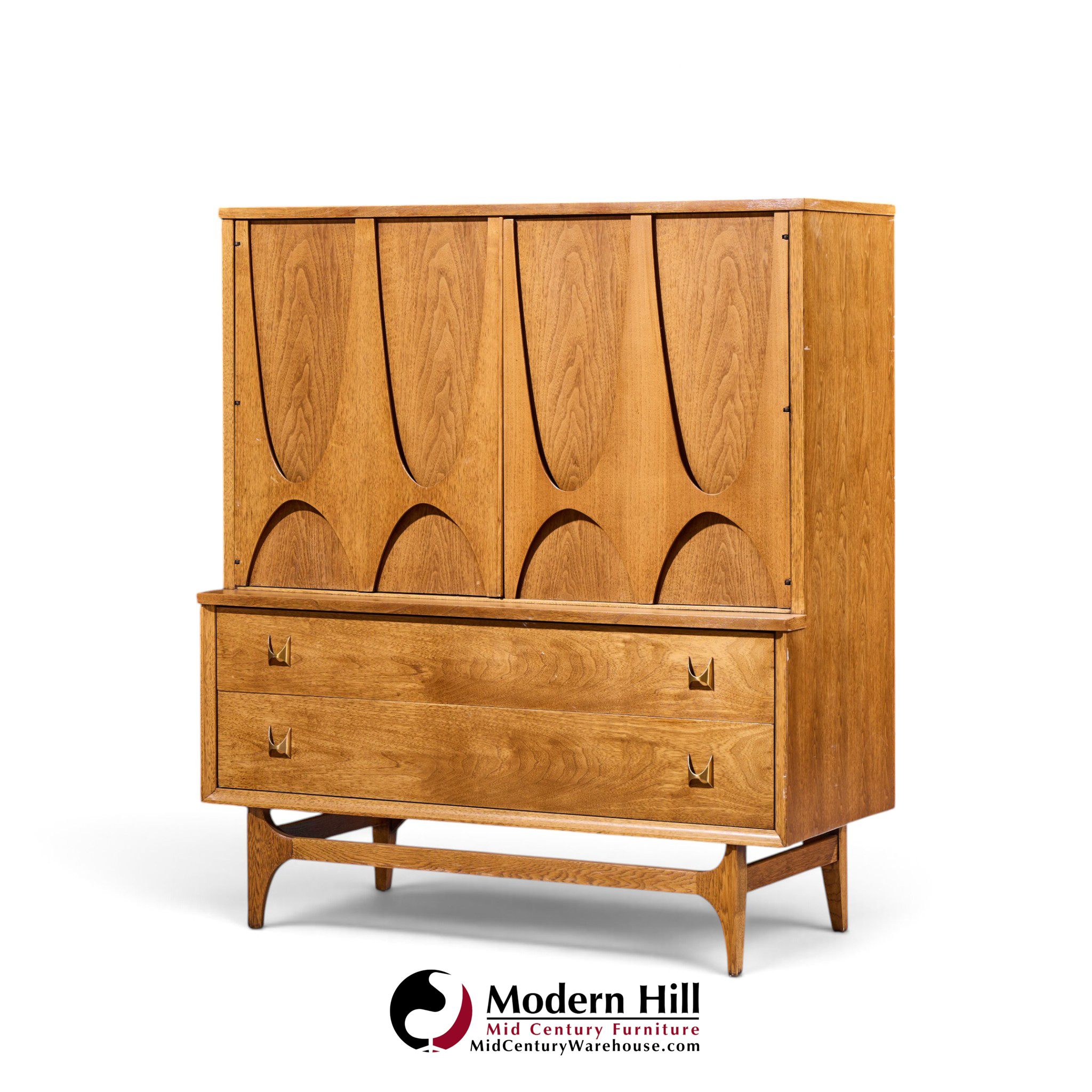 broyhill brasilia mid century walnut and brass gentlemans chest highboy dresser