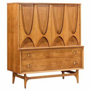 broyhill brasilia mid century walnut and brass gentlemans chest highboy dresser